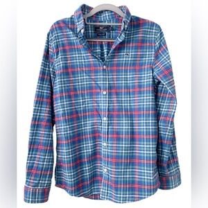 Vineyard Vines Boys L 16 Blue Plaid Whale Button Down Shirt